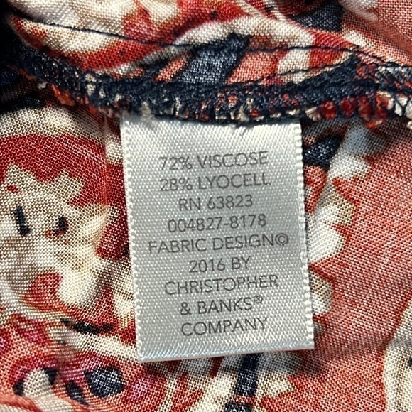 CHRISTOPHER & BANKS SMALL RUST AND NAVY BLUE BOHO BLOUSE SMALL - Picture 7 of 7